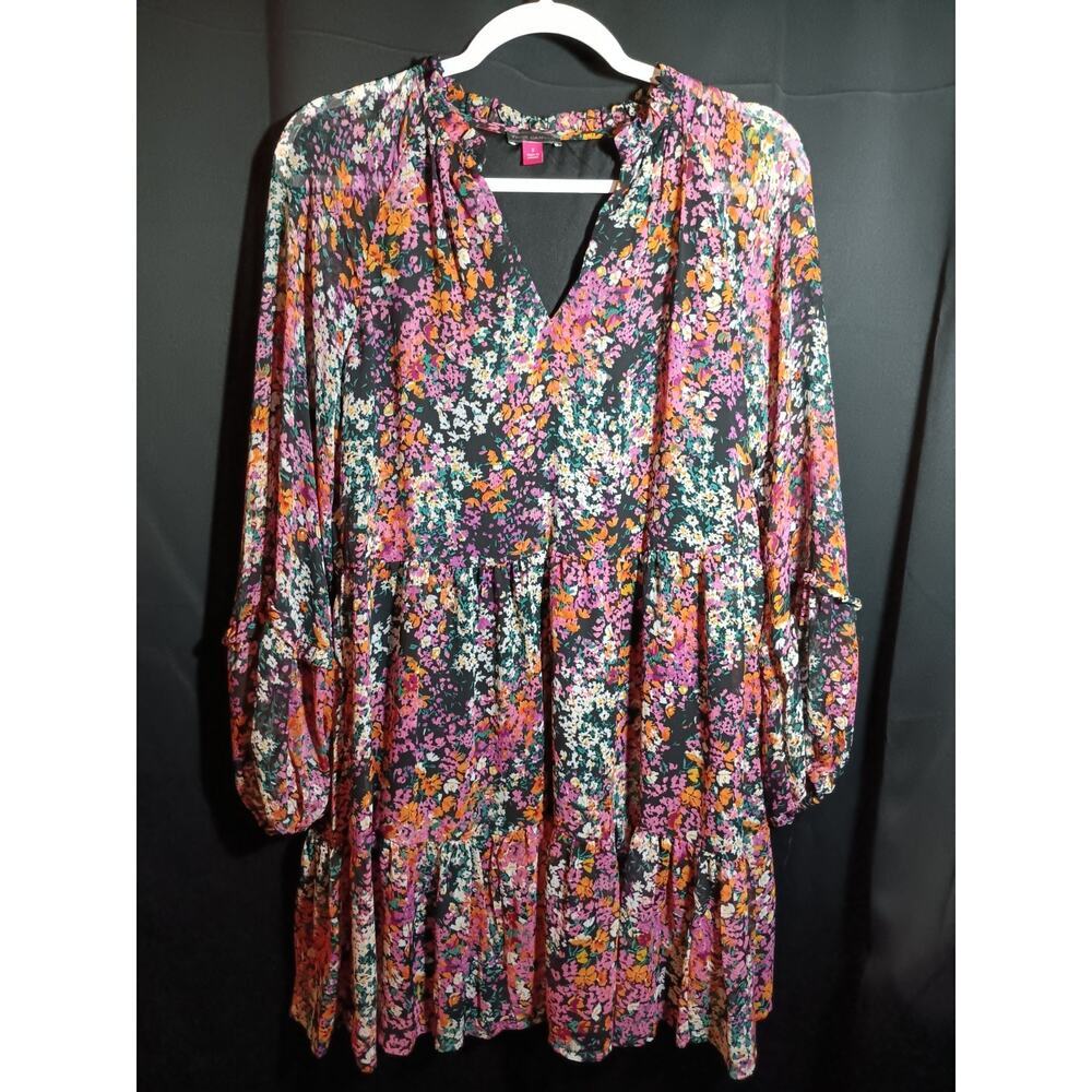 Vince Camuto Small Boho Floral Peasant Mini Dress Prairie Spring Sheer Sleeve - Picture 1 of 4